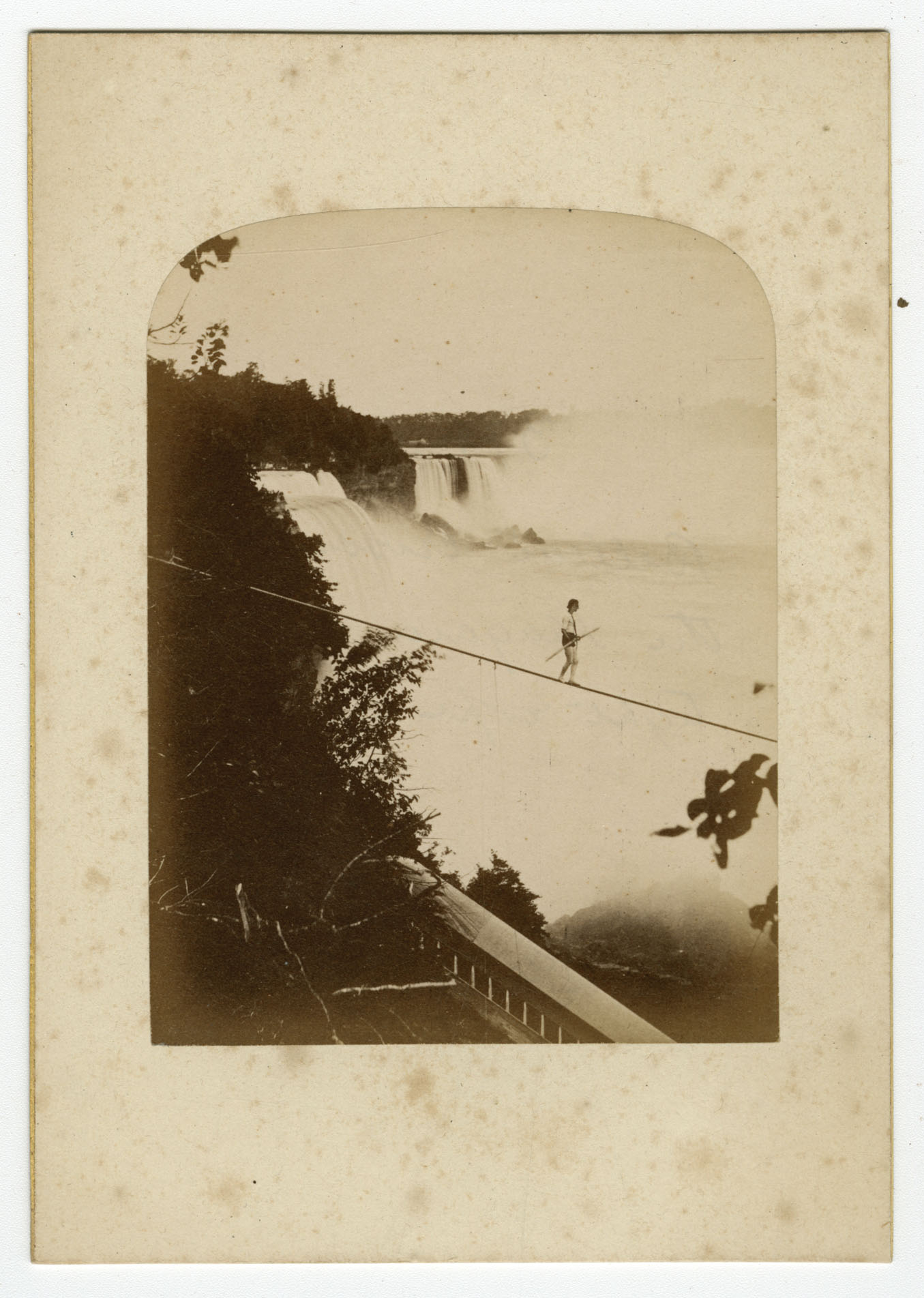 Henry Bellini, tightrope walker, prepares to cross the Falls